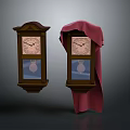 Vintage Wooden Wall Clocks With Clock Face Pendulum And Red Cloth Covering