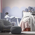 Kids Bedroom Interior With Cloud Shaped Headboard Airplane Chandelier And Stuffed Bear