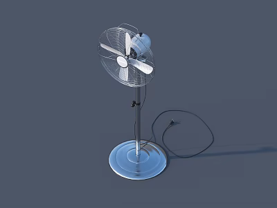 Pedestal Air Conditioner Fan with Metal Blades and Silver Base Power Cord 3d model