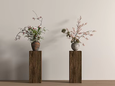 Chinese Style Vase Zen Style Ceramic Vase Ornaments Silent Style Pottery Pot Vase Flower Art Rattan Screen 3d model