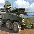 Armored Military Vehicle with Camouflage Paint Multi Wheel Roof Mounted Military Equipment on Desert Terrain