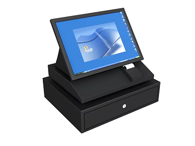 Modern Commercial Cash Register With Touch Screen Display And Secure Cash Drawer 3d model