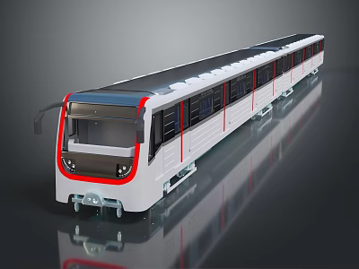 Modern Sleek Urban Train With White Body Red Accents And Reflective Exterior Design 3d model