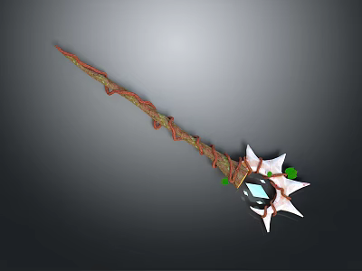 Detailed Fantasy 3D Magic Staff Model With Gemstone And Vine Decorations 3d model