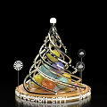 Spiral Metal Ornament With Colorful Spheres White Top And Decorative Fans On Base