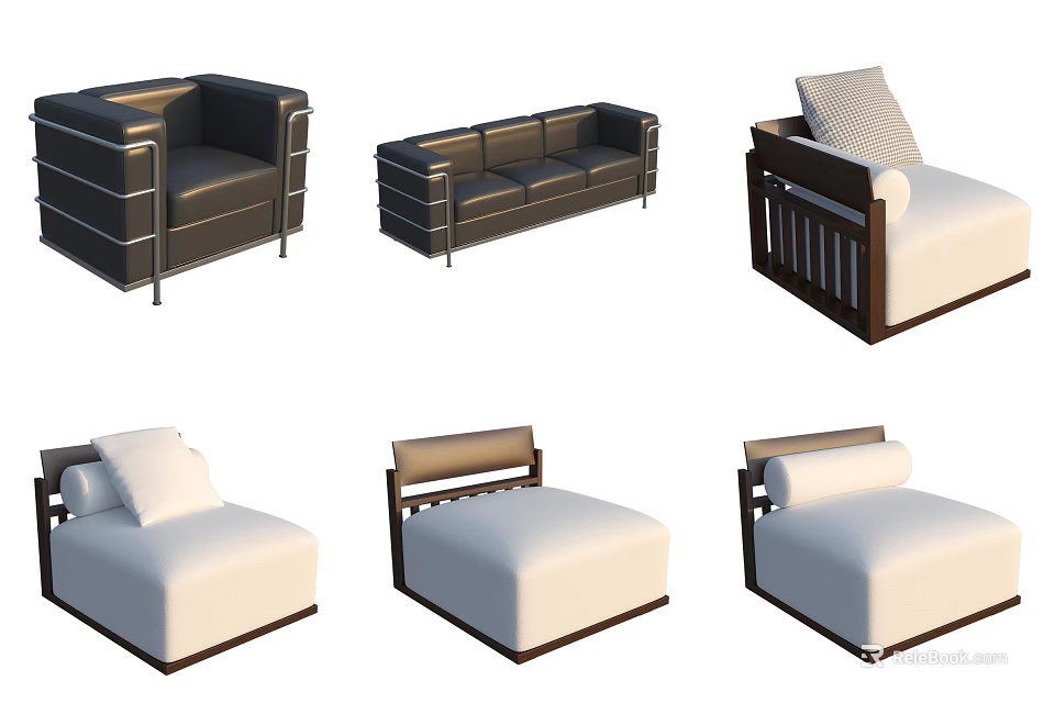 Modern Sofa and Coffee Table Set with Various Designs and Comfortable Cushions 3d model
