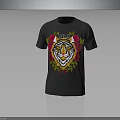 Black T-shirt Featuring Tiger Head Design With Roses And SYNDICATE Text