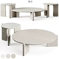 Modern Round Coffee Table Set with Smooth Stone Top and Simple Geometric Base Design