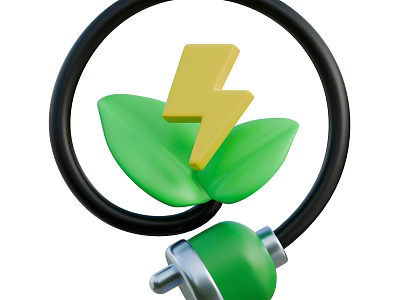 Decorative Ornament Set with Green Leaves Yellow Lightning Bolt Black Circle Ring and Green Plug 3d model
