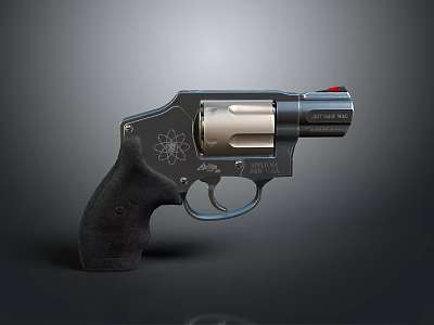 Classic Black Revolver With Engraved Flower Pattern On Grip And Metal Cylinder Design Features 3d model