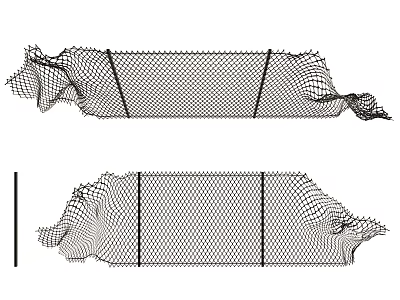 Metal Mesh Fence Structure With Support Posts And Wavy Edge Sections 3d model