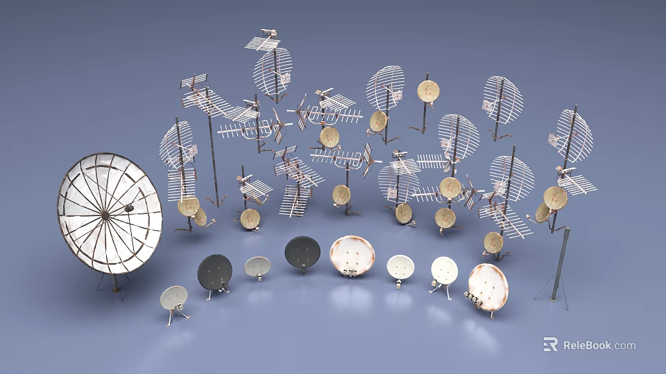 Industrial Equipment With Metal Structures Antenna Shaped Parts And Disc Components On Gray Background 3d model 