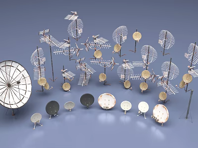 Industrial Equipment With Metal Structures Antenna Shaped Parts And Disc Components On Gray Background 3d model