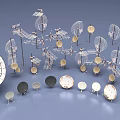 Industrial Equipment With Metal Structures Antenna Shaped Parts And Disc Components On Gray Background