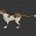 Brown And White Cat With Yellow Eyes Standing In 3D Low Poly Style Design