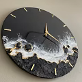 Decorative Black Round Wall Clock with Golden Hands and White Wave Texture for Home Decor