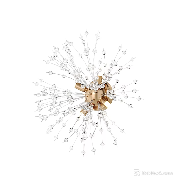 Elegant Modern Ceiling Light With Crystal Decorative Elements And Brass Base 3d model 