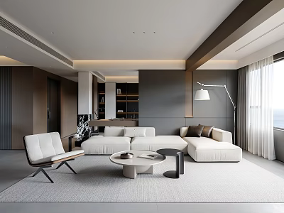 Modern Living Dining Room Design With Sofa Coffee Table Floor Lamp Large Window Open Space 3d model