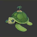 Realistic 3D Rendering Of Green Sea Turtle With Small Palm Tree On Shell 3d model