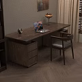 Cozy Wooden Desk Setup With Laptop Table Lamp Alarm Clock Chair And Drawer