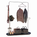 Stylish Clothes Hanger With Hanging Jackets Side Bag Green Plant And Leather Handbags