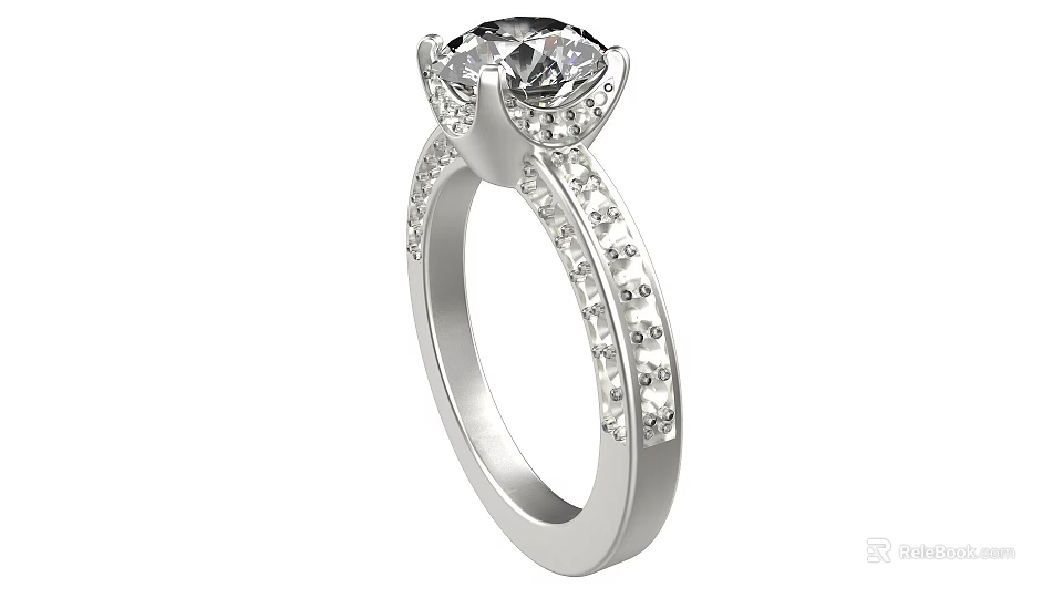 Sparkling Diamond Ring With Silver Band Large Central Stone And Small Side Diamonds 3d model