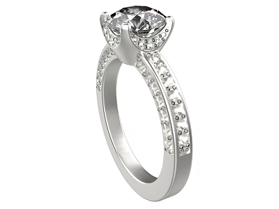 Sparkling Diamond Ring With Silver Band Large Central Stone And Small Side Diamonds 3d model