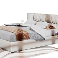 Modern Double Bed With Upholstered Headboard Soft Bedding And Nightstand 3d model