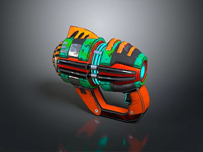 Futuristic Sci-Fi Weapon With Orange Green Mechanical Structure And Glowing Design Details 3d model
