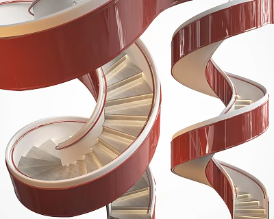 Red Spiral Staircase With Modern Design And Lighting 3d model