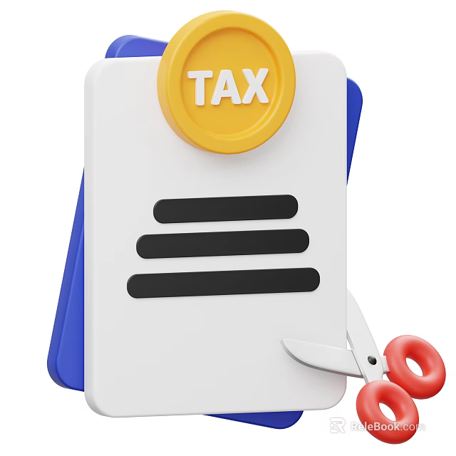 Household Items With Red Handles Scissors White Folder And Yellow Tax Coin 3d model 