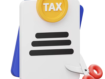 Household Items With Red Handles Scissors White Folder And Yellow Tax Coin 3d model