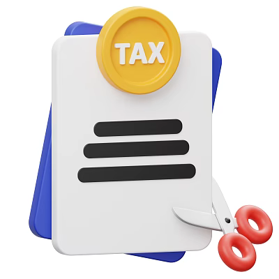 Household Items With Red Handles Scissors White Folder And Yellow Tax Coin 3d model