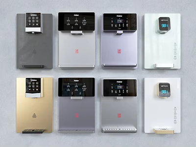 Modern Electric Water Dispensers With Various Colors And Digital Display Panels 3d model