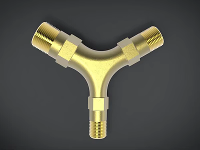 Golden Y Shaped Pipe Fitting With Threaded Ports And Brass Construction 3d model