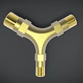 Golden Y Shaped Pipe Fitting With Threaded Ports And Brass Construction 3d model