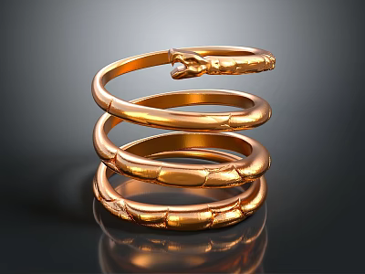 Luxury Gold Snake Design Coiled Bracelet With Textured Surface And Gemstone 3d model