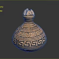 Traditional Decorative Furniture Piece In Terracotta With Intricate Geometric Patterns And Ornate Design