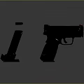 Modern Tactical Pistol With Magazine And Bullets Displayed On Gray Background