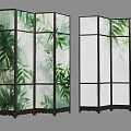 Modern Room Divider Featuring Bamboo Leaf Pattern Black Frame Transparent Glass Panels 3d model