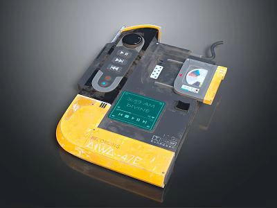 Yellow And Black Portable Digital Device With Display Screen Buttons And Connecting Cable 3d model
