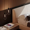 Modern Bedroom Interior With Wooden Slat Wall White Bed Frame Brown Bedding And Window Blinds
