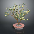 Decorative Flowering Tree With White Blossoms On Circular Pink And Gray Base 3d model
