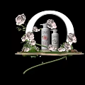 OLAY Skincare Products Display With Pink Roses White Circular Frame And Green Grass Base