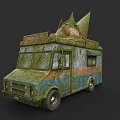 Old Rusty Ice Cream Truck With Large Ice Cream Cone On Top Showing Weathered Exterior