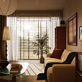 Cozy Living Room Interior With Beige Sofa Glass Coffee Table And Wall Paintings