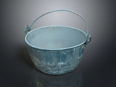 Vintage Metal Bucket With Curved Handle For Daily Household Use 3d model