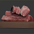 Fresh Raw Meat Cuts Placed On Wooden Cutting Board For Cooking
