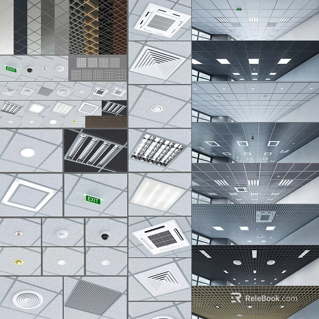 Modern Ceiling Design With Recessed Lights Grilles Vents And Panel Styles 3d model