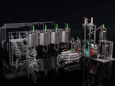 Industrial Manufacturing Equipment With Stainless Steel Tanks And Piping Systems 3d model